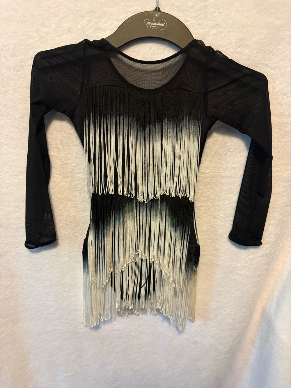 Kids Black Dance Costume with White Fringe